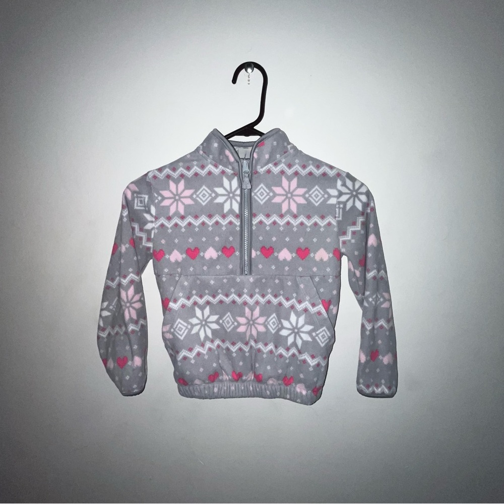 Girls kids Gray and Pink Patterned Fleece Pullover